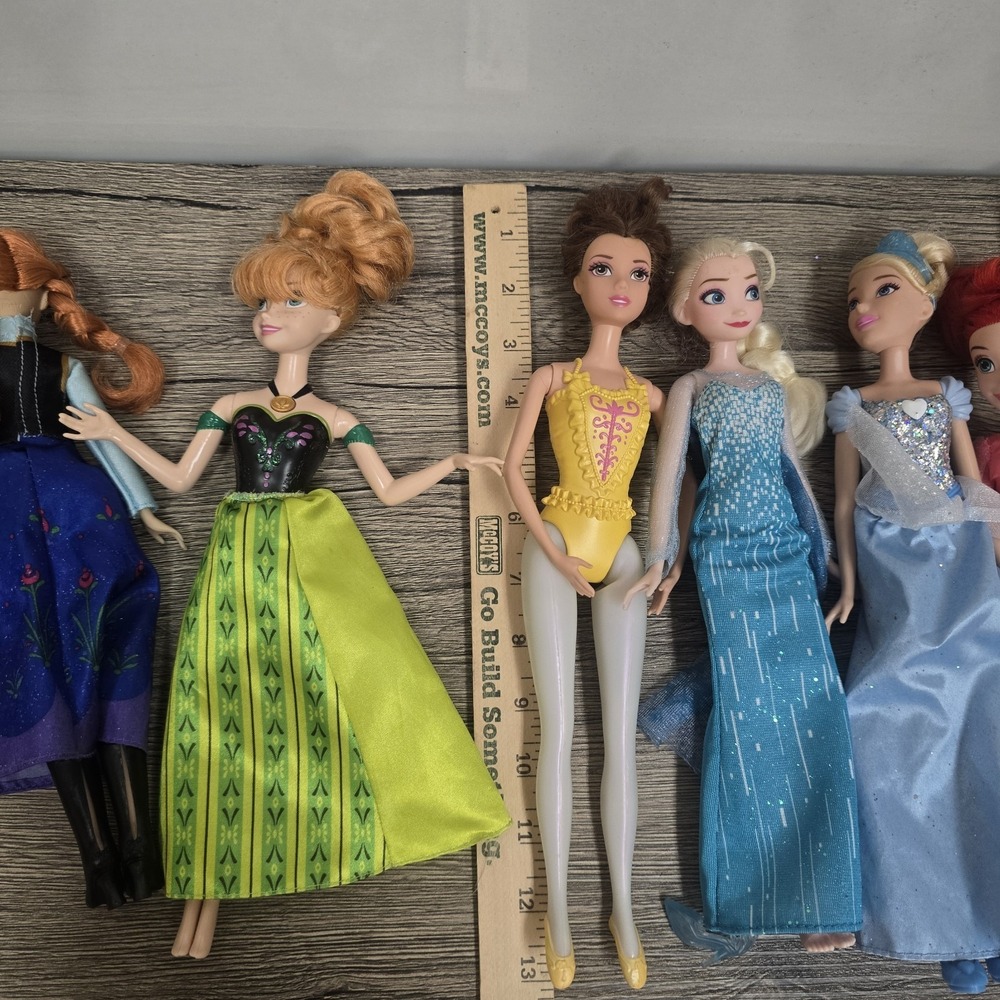 Lot of 7 Disney Dolls Princess Elsa Belle Anna Cinderella Ariel Beauty Beast - Picture 7 of 7